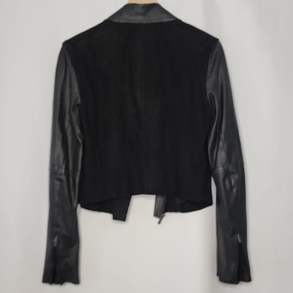 PAIGE Black Leather Jacket with Suede And Zipper Details Size Medium - Picture 5 of 9